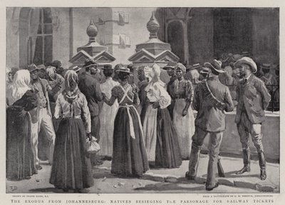 Udvandringen fra Johannesburg, indfødte, der belejrer præstegården efter jernbanebilletter af Frank Dadd